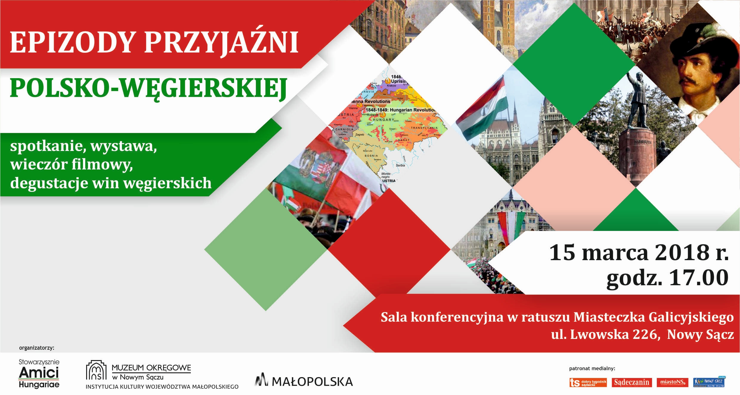 W dniu Święta Narodowego Węgier ZAPRASZAMY na obchody 170 rocznicy Powstania węgierskiego 1848 r.